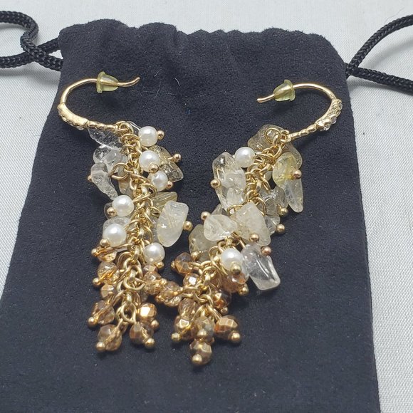 Ali Khan crystal glass bead cluster cascade drop earring topaz pearl - Picture 3 of 4